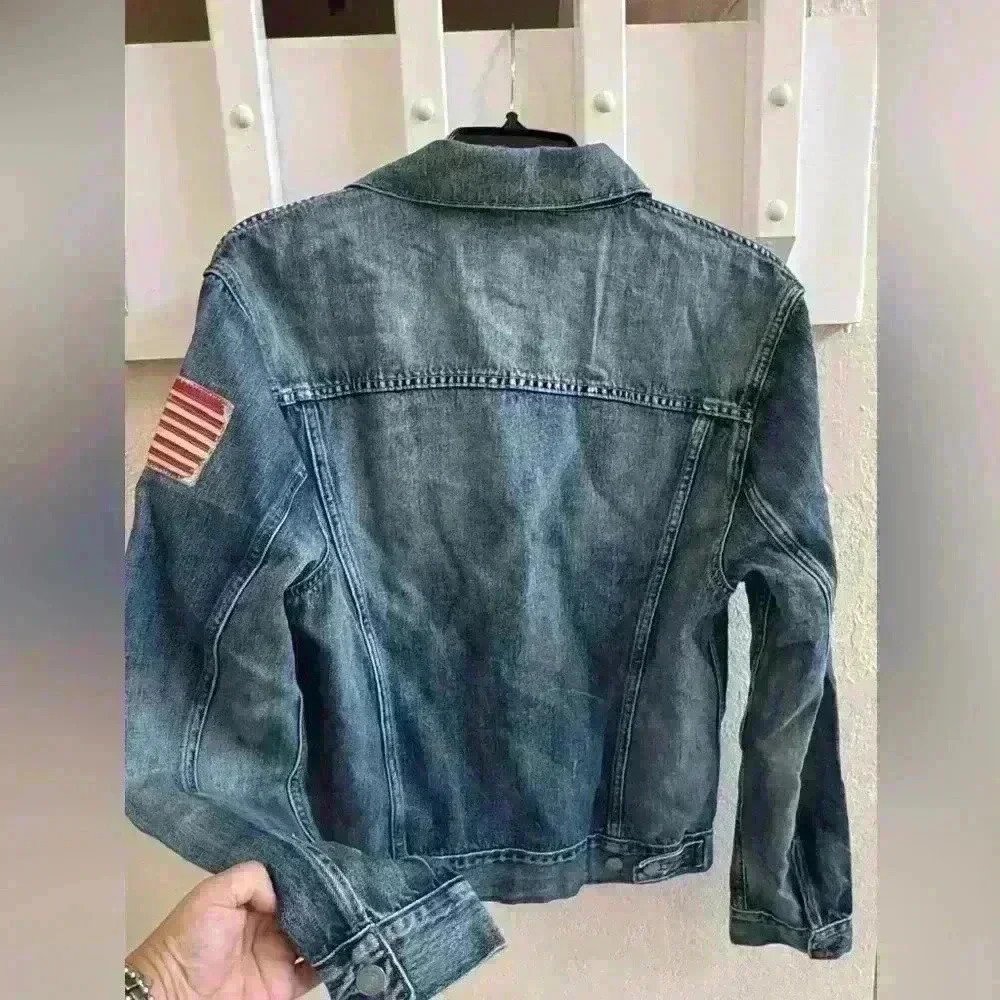 Polo Ralph Lauren Denim Jacket With American Flag Arm Patch Size Small - Picture 2 of 4